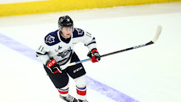 HAMILTON, ON - JANUARY 16: Alexis Lafreniere #11 of Team White skates during warm up for the 2020 CHL/NHL Top Prospects Game against Team Red at FirstOntario Centre on January 16, 2020 in Hamilton, Canada. (Photo by Vaughn Ridley/Getty Images)