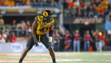 Jan 3, 2014; Arlington, TX, USA; Missouri Tigers defensive lineman Kony Ealy (47) during the game against the Oklahoma State Cowboys in the 2014 Cotton Bowl at AT&T Stadium. Missouri won 41-31. Mandatory Credit: Kevin Jairaj-USA TODAY Sports