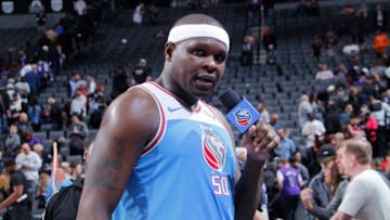 SACRAMENTO, CA - MARCH 14: Zach Randolph #50 of the Sacramento Kings speaks with media after defeating the Miami Heat on March 14, 2018 at Golden 1 Center in Sacramento, California. NOTE TO USER: User expressly acknowledges and agrees that, by downloading and or using this photograph, User is consenting to the terms and conditions of the Getty Images Agreement. Mandatory Copyright Notice: Copyright 2018 NBAE (Photo by Rocky Widner/NBAE via Getty Images)
