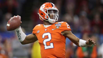 NEW ORLEANS, LA - JANUARY 01: Kelly Bryant #2 of the Clemson Tigers thows the ball in the first half of the AllState Sugar Bowl against the Alabama Crimson Tide at the Mercedes-Benz Superdome on January 1, 2018 in New Orleans, Louisiana. (Photo by Chris Graythen/Getty Images)