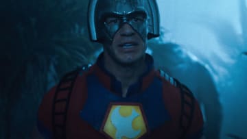 JOHN CENA as Peacemaker and KING SHARK in Warner Bros. Pictures’ superhero action adventure “THE SUICIDE SQUAD,” a Warner Bros. Pictures release. Courtesy of Warner Bros. Pictures/™ & © DC Comics. © 2021 Warner Bros. Entertainment Inc. All Rights Reserved.