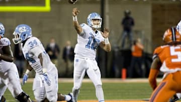 Sep 10, 2016; Champaign, IL, USA; North Carolina Tar Heels quarterback Mitch Trubisky (10) throws a pass against the Illinois Fighting Illini during the 4th quarter at Memorial Stadium. North Carolina beat Illinois 48 to 23. Mandatory Credit: Mike Granse-USA TODAY Sports