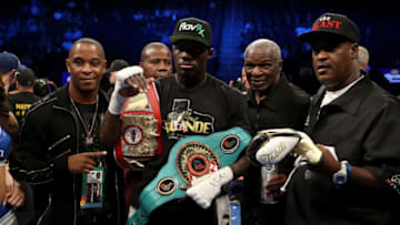 LAS VEGAS, NV - AUGUST 26: Andrew Tabiti celebrates after his cruiserweight bout win against Steve Cunningham on August 26, 2017 at T-Mobile Arena in Las Vegas, Nevada. (Photo by Christian Petersen/Getty Images)