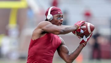 TALLAHASSEE, FL - SEPTEMBER 21: Cornerback Asante Samuel, Jr. #26 of the Florida State Seminoles warms up before the the game against the Louisville Cardinals at Doak Campbell Stadium on Bobby Bowden Field on September 21, 2019 in Tallahassee, Florida. (Photo by Don Juan Moore/Getty Images)