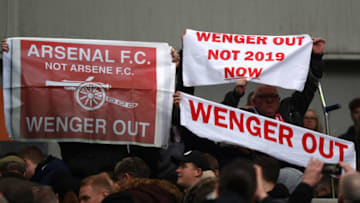 BRIGHTON, ENGLAND - MARCH 04: Fans protest towards Arsene Wenger, Manager of Arsenal (not pictured) following the Premier League match between Brighton and Hove Albion and Arsenal at Amex Stadium on March 4, 2018 in Brighton, England. (Photo by Catherine Ivill/Getty Images)