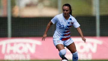 Brianne Folds of USA controls the ball during the international friendly match between Sweden WU23 and USA WU23 at La Manga Club on April 05, 2019 in Cartagena, Spain. (Photo by Jose Breton/NurPhoto via Getty Images)