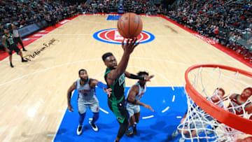 DETROIT, MI - OCTOBER 27: Jaylen Brown #7 of the Boston Celtics goes to the basket against the Detroit Pistons on October 27, 2018 at Little Caesars Arena in Detroit, Michigan. NOTE TO USER: User expressly acknowledges and agrees that, by downloading and/or using this photograph, user is consenting to the terms and conditions of the Getty Images License Agreement. Mandatory Copyright Notice: Copyright 2018 NBAE (Photo by Brian Sevald/NBAE via Getty Images)