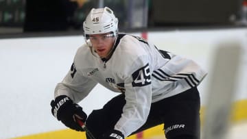 BOSTON - JUNE 26: John Beecher skates through a drill during a Boston Bruins development camp at Warrior Ice Arena in the Brighton neighborhood of Boston on June 26, 2019. (Photo by John Tlumacki/The Boston Globe via Getty Images)