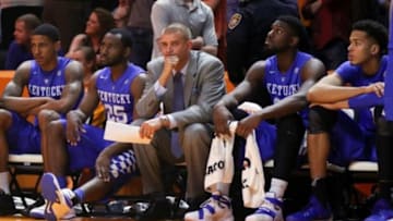 Feb 2, 2016; Knoxville, TN, USA; The Kentucky Wildcats during the second half against the Tennessee Volunteers at Thompson-Boling Arena. Tennessee won 84 to 77. Mandatory Credit: Randy Sartin-USA TODAY Sports