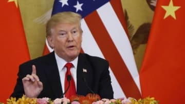 BEIJING, CHINA - NOVEMBER 9: U.S. President Donald Trump and China's President Xi Jinping (not shown) make a joint statement at the Great Hall of the People on November 9, 2017 in Beijing, China. Trump is on a 10-day trip to Asia. (Photo by Thomas Peter-Pool/Getty Images)