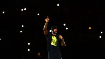 Aug 8, 2014; Akron, OH, USA; Cleveland Cavaliers forward LeBron James during the LeBron James Family Foundation Reunion and Rally at InfoCision Stadium. Mandatory Credit: Andrew Weber-USA TODAY Sports