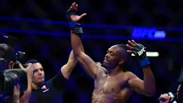 Sep 25, 2021; Las Vegas, Nevada, USA; Jalin Turner is declared the winner by submission against Uros Medic during UFC 266 at T-Mobile Arena. Mandatory Credit: Gary A. Vasquez-USA TODAY Sports