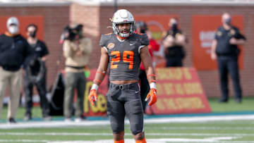 MOBILE, AL - JANUARY 30: Safety Christian Uphoff #29 from Illinois State of the National Team during the 2021 Resse's Senior Bowl at Hancock Whitney Stadium on the campus of the University of South Alabama on January 30, 2021 in Mobile, Alabama. The National Team defeated the American Team 27-24. (Photo by Don Juan Moore/Getty Images)