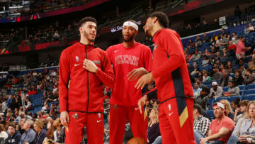 NEW ORLEANS, LA - DECEMBER 29: Lonzo Ball #2 of the New Orleans Pelicans, Brandon Ingram #14 , Josh Hart #3: Copyright 2019 NBAE (Photo by Layne Murdoch Jr./NBAE via Getty Images)