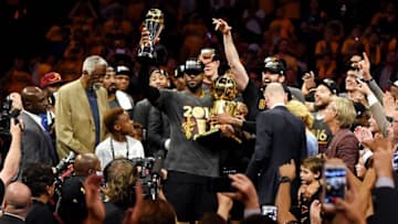 June 2, 2016; Oakland, CA, USA; Cleveland Cavaliers forward LeBron James (23) speaks to media following the 110-77 loss against Golden State Warriors in game two of the NBA Finals at Oracle Arena. Mandatory Credit: Kelley L Cox-USA TODAY Sports