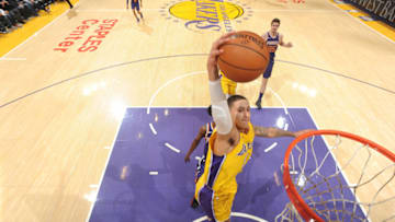 LOS ANGELES, CA - FEBRUARY 6: Kyle Kuzma #0 of the Los Angeles Lakers drives to the basket against the Phoenix Suns on February 6, 2018 at STAPLES Center in Los Angeles, California. NOTE TO USER: User expressly acknowledges and agrees that, by downloading and/or using this Photograph, user is consenting to the terms and conditions of the Getty Images License Agreement. Mandatory Copyright Notice: Copyright 2018 NBAE (Photo by Andrew D. Bernstein/NBAE via Getty Images)