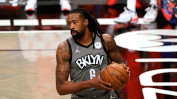 NEW YORK, NEW YORK - JANUARY 03: DeAndre Jordan #6 of the Brooklyn Nets dribbles during the first half against the Washington Wizards at Barclays Center on January 03, 2021 in the Brooklyn borough of New York City. NOTE TO USER: User expressly acknowledges and agrees that, by downloading and/or using this Photograph, user is consenting to the terms and conditions of the Getty Images License Agreement. (Photo by Sarah Stier/Getty Images)