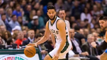 Apr 1, 2016; Milwaukee, WI, USA; Milwaukee Bucks guard Greivis Vasquez (21) during the game against the Orlando Magic at BMO Harris Bradley Center. Milwaukee won 113-110. Mandatory Credit: Jeff Hanisch-USA TODAY Sports