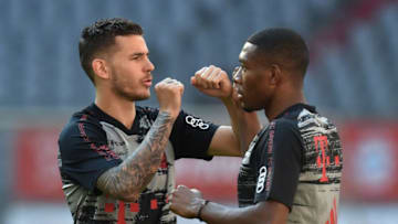 Lucas Hernandez and David Alaba, Bayern Munich. (Photo by CHRISTOF STACHE/AFP via Getty Images)