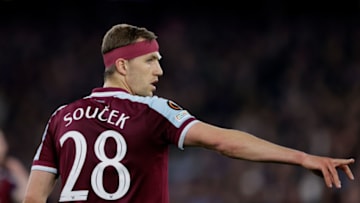 LONDON, UNITED KINGDOM - MARCH 17: Tomas Soucek of West Ham United FC during the UEFA Europa League match between West Ham United v Sevilla at the Olympic Stadium London on March 17, 2022 in London United Kingdom (Photo by David S. Bustamante/Soccrates/Getty Images)