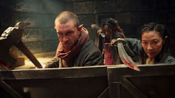 The Witcher: Blood Origin Season 1. (L to R) Laurence O'Fuarain as Fjall, Sophia Brown as Éile, Michelle Yeoh as Scian in The Witcher: Blood Origin Season 1. Cr. Susie Allnutt/Netflix © 2022