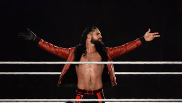 Apr 10, 2021; Tampa, Florida, USA; Seth Rollins enters to face Cesaro for a singles match during WrestleMania 37 at Raymond James Stadium. Mandatory Credit: Joe Camporeale-USA TODAY Sports