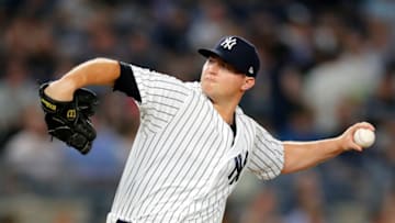 NEW YORK, NY - JULY 26: Pitcher Zach Britton #53 of the New York Yankees pitches in his first game as a Yankee as he comes into the game in relief during an MLB baseball game against the Kansas City Royals on July 26, 2018 at Yankee Stadium in the Bronx borough of New York City. Yankees won 7-2. (Photo by Paul Bereswill/Getty Images)