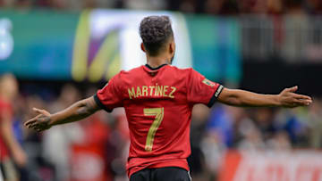 ATLANTA, GA DECEMBER 08: Atlanta's Josef Martinez (7) spreads his arms wide during the MLS Cup between the Portland Timbers and Atlanta United FC on December 8th, 2018 at Mercedes-Benz Stadium in Atlanta, GA. (Photo by Rich von Biberstein/Icon Sportswire via Getty Images)