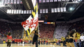 Feb 13, 2016; College Park, MD, USA; A general view of the Cole Field House center court prior to the game between the Maryland Terrapins and the Wisconsin Badgers at Xfinity Center. Mandatory Credit: Tommy Gilligan-USA TODAY Sports
