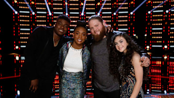 THE VOICE -- "Live Semi Finals Results" Episode 1518B -- Pictured: (l-r) Kirk Jay, Kennedy Holmes, Chris Kroeze, Chevel Shepherd -- (Photo by: Trae Patton/NBC)