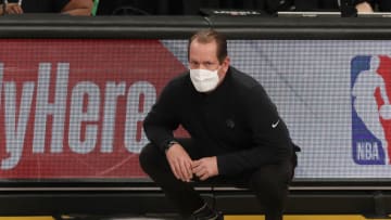 NEW YORK, NEW YORK - FEBRUARY 05: (NEW YORK DAILIES OUT) Head coach Nick Nurse of the Toronto Raptors (Photo by Jim McIsaac/Getty Images)