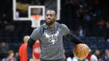 Dec 17, 2016; Atlanta, GA, USA; Charlotte Hornets guard Kemba Walker (15) practices before their game against the Atlanta Hawks at Philips Arena. Mandatory Credit: Jason Getz-USA TODAY Sports
