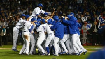 October 13, 2015; Chicago, IL, USA; Chicago Cubs celebrate after the 6-4 victory against St. Louis Cardinals to win the NLDS at Wrigley Field. Mandatory Credit: Jerry Lai-USA TODAY Sports