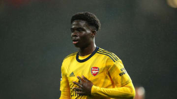 MANCHESTER, ENGLAND - SEPTEMBER 30: Bukayo Saka of Arsenal during the Premier League match between Manchester United and Arsenal FC at Old Trafford on September 30, 2019 in Manchester, United Kingdom. (Photo by Robbie Jay Barratt - AMA/Getty Images)