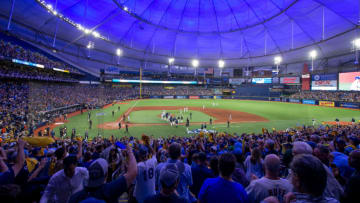 ST. PETERSBURG, FL - OCTOBER 08: Fans cheer as Tampa Bay wins Game Four of the American League Divisional Series between the Houston Astros and the Tampa Bay Rays at Tropicana Field in St. Petersburg, FL on October 7. (Photo by Mary Holt/Icon Sportswire via Getty Images)
