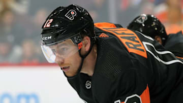 PHILADELPHIA, PA - OCTOBER 13: Michael Raffl #12 of the Philadelphia Flyers looks on against the Vegas Golden Knights on October 13, 2018 at the Wells Fargo Center in Philadelphia, Pennsylvania. (Photo by Len Redkoles/NHLI via Getty Images)