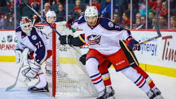 Dec 16, 2016; Calgary, Alberta, CAN; Columbus Blue Jackets defenseman Seth Jones (3) during the third period against the Calgary Flames at Scotiabank Saddledome. Columbus Blue Jackets won 4-1. Mandatory Credit: Sergei Belski-USA TODAY Sports