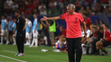 CARSON, CA - JULY 25: Manager Jose Mourinho of Manchester United paces the sideline during the International Champions Cup 2018 match against the AC Milan at StubHub Center on July 25, 2018 in Carson, California. Manchester United defeated AC Milan 9-8 on penalties after playing to a 1-1 regulation draw. (Photo by Victor Decolongon/Getty Images)