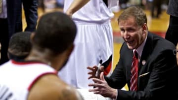May 12, 2014; Portland, OR, USA; Portland Trail Blazers head coach Terry Stotts talks during a time out during the first quarter in game four of the second round of the 2014 NBA Playoffs at the Moda Center. Mandatory Credit: Craig Mitchelldyer-USA TODAY Sports