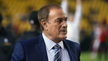 PITTSBURGH, PA - OCTOBER 02: Al Michaels, NBC Sports Sunday Night Football announcer, looks on from the sideline before a game between the Kansas City Chiefs and Pittsburgh Steelers at Heinz Field on October 2, 2016 in Pittsburgh, Pennsylvania. The Steelers defeated the Chiefs 43-14. (Photo by George Gojkovich/Getty Images)