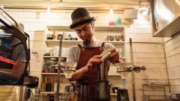 TOKYO, JAPAN - MAY 20: Barista Takaya Hashimoto brews coffee with an AeroPress maker at a local specialty coffee shop on May 20, 2016 in Tokyo, Japan. With the rise of specialty coffee shops opening all over the world in recent years, Tokyo's coffee culture catches on to offer quality coffee to like minded people across all walks of life. (Photo by Christopher Jue/Getty Images)