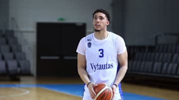 VILNIUS, LITHUANIA - JANUARY 05: LiAngelo Ball during his first training session with Lithuania Basketball team Vytautas Prienai on January 5, 2018 in Prienai, Lithuania. (Photo by Alius Koroliovas/Getty Images)
