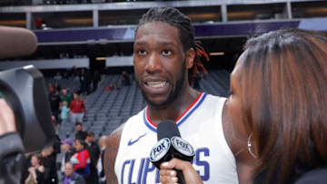 SACRAMENTO, CA - JANUARY 11: Montrezl Harrell #5 of the Los Angeles Clippers speaks with media after defeating the Sacramento Kings on January 11, 2018 at Golden 1 Center in Sacramento, California. NOTE TO USER: User expressly acknowledges and agrees that, by downloading and or using this photograph, User is consenting to the terms and conditions of the Getty Images Agreement. Mandatory Copyright Notice: Copyright 2018 NBAE (Photo by Rocky Widner/NBAE via Getty Images)