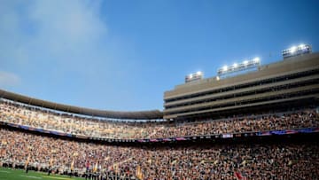 A military flyover passers over Neyland Stadium before an NCAA college football game between the Tennessee Volunteers and the South Carolina Gamecocks in Knoxville, Tenn. on Saturday, Oct. 9, 2021.Kns Tennessee South Carolina Football