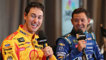 Joey Logano, Team Penske, and Kyle Larson, Chip Ganassi Racing, NASCAR (Photo by Jerry Markland/Getty Images)