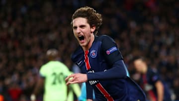 PARIS, FRANCE - APRIL 06: Adrien Rabiot of Paris Saint-Germain celebrates scoring his team's second goal during the UEFA Champions League Quarter Final First Leg match between Paris Saint-Germain and Manchester City at Parc des Princes on April 6, 2016 in Paris, France. (Photo by Clive Rose/Getty Images)