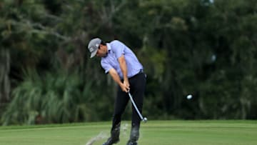 ST SIMONS ISLAND, GEORGIA - NOVEMBER 22: Robert Streb of the United States plays his second shot on the 18th hole during the final round of The RSM Classic at the Seaside Course at Sea Island Golf Club on November 22, 2020 in St Simons Island, Georgia. (Photo by Sam Greenwood/Getty Images)