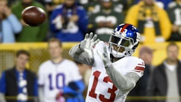 Oct 9, 2016; Green Bay, WI, USA; New York Giants wide receiver Odell Beckham Jr. (13) warms up before game against the Green Bay Packers at Lambeau Field. Mandatory Credit: Benny Sieu-USA TODAY Sports