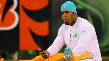 Sep 29, 2016; Cincinnati, OH, USA; Miami Dolphins defensive end Cameron Wake (91) looks on prior to the game against the Cincinnati Bengals at Paul Brown Stadium. Mandatory Credit: Aaron Doster-USA TODAY Sports