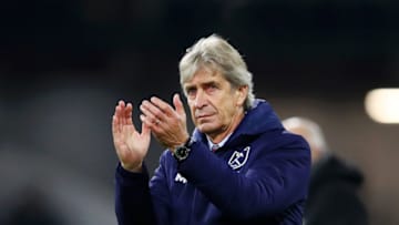 BURNLEY, ENGLAND - NOVEMBER 09: Manuel Pellegrini, Manager of West Ham United shows his appreciation to the fans after the Premier League match between Burnley FC and West Ham United at Turf Moor on November 09, 2019 in Burnley, United Kingdom. (Photo by Clive Brunskill/Getty Images)